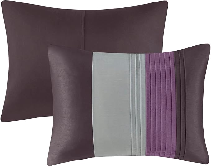 Madison Park Amherst Faux Silk Comforter Set-Casual Contemporary Design All Season Down Alternative Bedding, Matching Shams, Bedskirt, Decorative Pillows, King(104"x92"), Purple, 7 Piece (MP10-127) - LeafyLoom