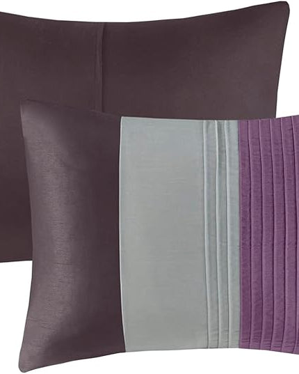 Madison Park Amherst Faux Silk Comforter Set-Casual Contemporary Design All Season Down Alternative Bedding, Matching Shams, Bedskirt, Decorative Pillows, Queen (90 in x 90 in), Purple, 7 Piece - LeafyLoom