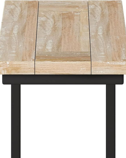 SIMPLIHOME Skyler SOLID MANGO WOOD and Metal 18 Inch Wide Rectangle C Side Table in Distressed White Wash, Fully Assembled, For the Living Room and Bedroom - LeafyLoom