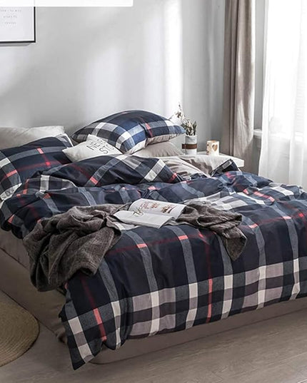 Navy Plaid Comforter Set Cal King Multicolor Checkered Bedding Set Navy Blue Tartan Grid Comforter Striped Women Navy Blue Blanket Cal King Breathable Navy Blue Checkered Bed Comforter Set - LeafyLoom