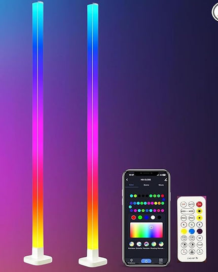 Corner Floor Lamp, Smart LED Corner Lamp Works with Alexa, RGB Ambience Light with Music Sync, Modern Floor Lamp with 16 Million DIY Colors, LED Floor Lamp for Living Room Bedroom Gaming Room, 2Packs - LeafyLoom