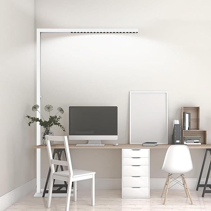 STERREN 77" LED Floor Lamp for Office, 7350LM Dimmable Eye-care Standing Piano Lamp,70W Tall Reading Light, 4000K Bright Lighting for Living Room - White - LeafyLoom