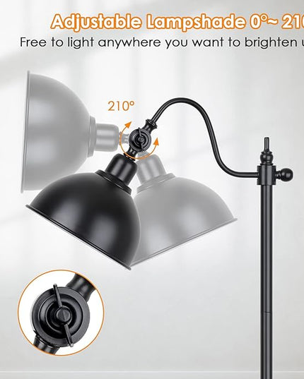 Mlambert Industrial Floor Lamp,63” LED Standing Lamp Modern with 11W A19 LED Bulb,Adjustable Head,Foot Switch,Metal Lamp for Livingroom,Stand Light - LeafyLoom