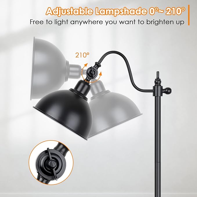 Mlambert Industrial Floor Lamp,63” LED Standing Lamp Modern with 11W A19 LED Bulb,Adjustable Head,Foot Switch,Metal Lamp for Livingroom,Stand Light - LeafyLoom