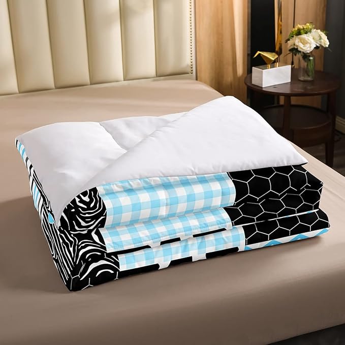 Erosebridal Kawaii Cow Print Comforter Set - Full Size, Blue Black Grey, 3 Pieces - LeafyLoom