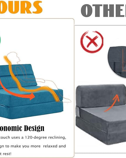 jela Sofa Bed Foldable Mattress Luxury Miss Fabric, Folding Sleeper Sofa Chair Bed Floor Mattress Floor Couch, Fold Out Couch Futon Mattress for Guest Room, Living Room (83"x33",Lightblue) - LeafyLoom