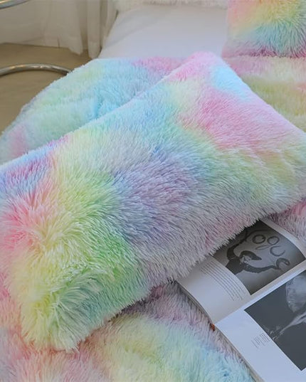 Faux Fur Kids Girls Cow Print Comforter Sets Twin/Full - 3PC Bed Set Warm Comfortable Soft Plush Flannel Velvet Fluffy Fuzzy Bedding（Comforter x 1 Pillowcases x 2） - LeafyLoom