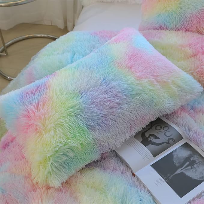 Faux Fur Kids Girls Cow Print Comforter Sets Twin/Full - 3PC Bed Set Warm Comfortable Soft Plush Flannel Velvet Fluffy Fuzzy Bedding（Comforter x 1 Pillowcases x 2） - LeafyLoom