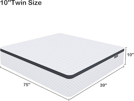 Twin Mattress,10 Inch Twin Size Mattress in a Box,Gel Memory Foam and Innerspring Hybrid Mattress with Individual Pocket Spring for Motion Isolation,Pressure Relief,Medium Firm Feel - LeafyLoom