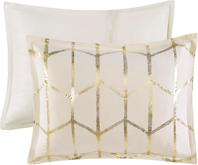 Intelligent Design Raina Twin / Twin XL Comforter Set, Soft Microfiber Comforter Set Twin, Modern Geometric Metallic Bed Set, 4 Pieces College Bedding Comforter Set with 1 Sham, 2 Toss Pillows Ivory - LeafyLoom