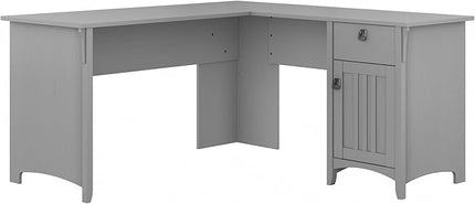 Bush Furniture Salinas L Shaped Desk with Storage in Cape Cod Gray | Modern Farmhouse Corner Table with Drawers and Cabinets for Home Office - LeafyLoom