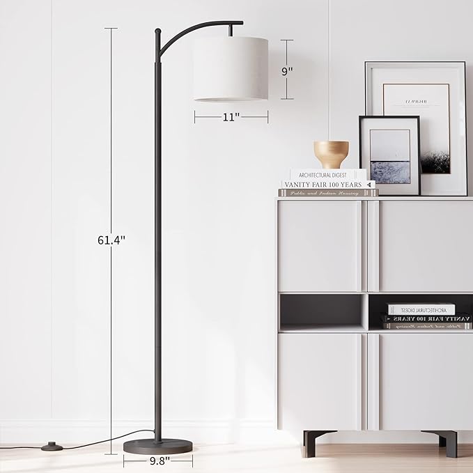 SUNMORY Arc Floor Lamp, Modern Floor Lamp with Romote Control and Stepless Dimmable Bulb, Metal Standing Lamps with Hanging Lampshade for Living Room, Bedroom, Office (Black) - LeafyLoom