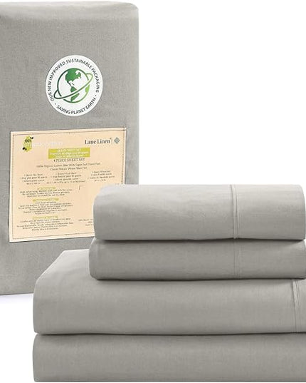 LANE LINEN 100% Organic Cotton Sheets Twin Size, 3Pc Cotton Twin Sheet Set, Hotel Luxury Sheets, Percale Bed Sheets, Cooling Sheet & Pillowcase Sets, 15" Deep Twin Mattress Fitted Sheet - Silver - LeafyLoom