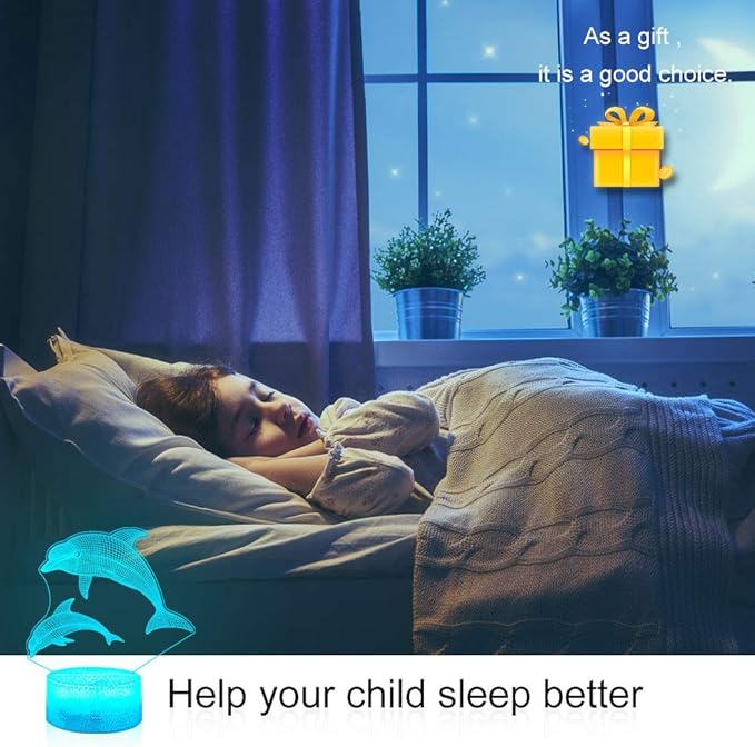 Dolphin Girls Gifts Dolphin Lamp 16 Colors Change with Remote Control 3D Optical Illusion Dolphin Decor Light As a Birthday Gift Ideas for Baby and Kids - LeafyLoom