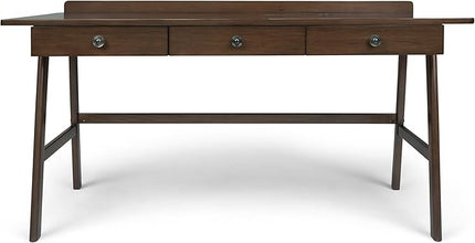 SIMPLIHOME Rylie SOLID WOOD 60 inch Wide Home Office Desk, Writing Table, Workstation, Study Table Furniture in Natural Aged Brown with 3 Drawers - LeafyLoom