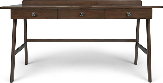 SIMPLIHOME Rylie SOLID WOOD 60 inch Wide Home Office Desk, Writing Table, Workstation, Study Table Furniture in Natural Aged Brown with 3 Drawers - LeafyLoom