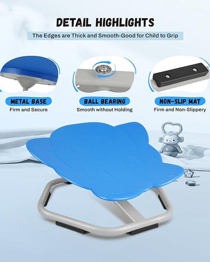 Elephant Kids Swivel Chair, Seat and Spinning Chair, Body Coordination Training Chair, Dark Blue Non Slip Sensory Toys 360° Spinning Chair for Autistic Kids Aged 3+, Improving Kid's Physical Fitness - LeafyLoom