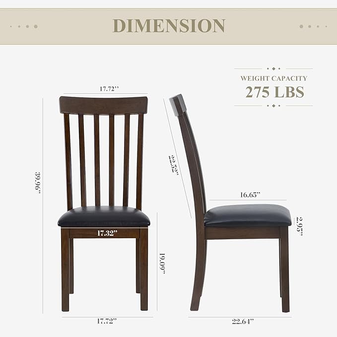 COLAMY Wooden Dining Chairs Set of 6, PU Leather Dining Room Kitchen Side Chair with Spindle High Back and Adjustable Foot Pegs - LightBrown - LeafyLoom
