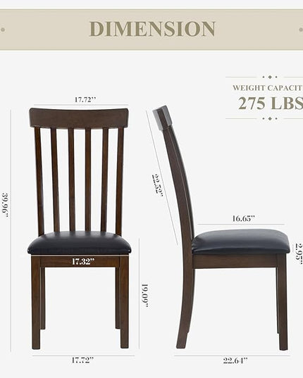 COLAMY Wooden Dining Chairs Set of 2, PU Leather Dining Room Kitchen Side Chair with Spindle High Back and Adjustable Foot Pegs - LightBrown - LeafyLoom