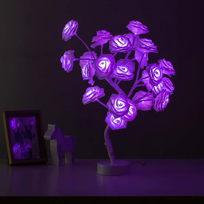 COLORLIFE Tabe Lamp Color Changing Flower Tree Rose lamp with Remote Control with Timer Christmas Birthday Gift for Girl Kids Women for Holiday and Party(White) - LeafyLoom