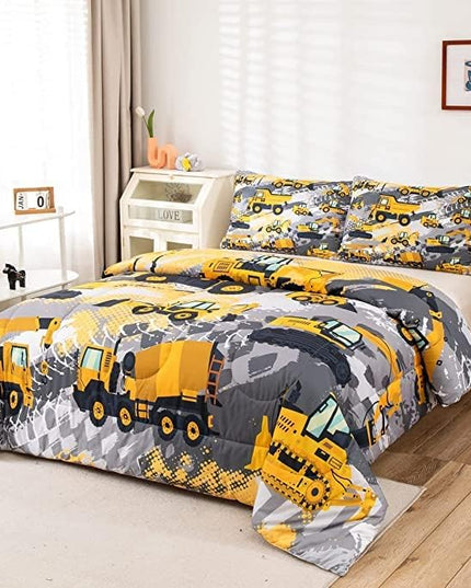 Feelyou Boys Construction Bedding Set King Size Comforter for Boys Kids Tractor Comforter Set Toddler Construction Decorations Car Bed for Boys Cartoon Excavator Trucks Quilt Set with 2 Pillow Cases - LeafyLoom