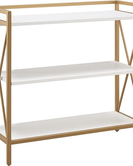 Leick Home 9261-WTGL Claudette Mixed Metal and Wood Bookshelf, White/gold - LeafyLoom