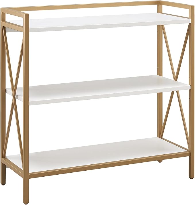 Leick Home 9261-WTGL Claudette Mixed Metal and Wood Bookshelf, White/gold - LeafyLoom