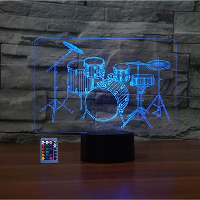 Creative 3D Drum Kit Night Light USB Powered Touch Switch Remote Control LED Decor 3D Lamp 7/16 Colors Changing Children Kids Gift Christmas Xmas Brithday Gift - LeafyLoom