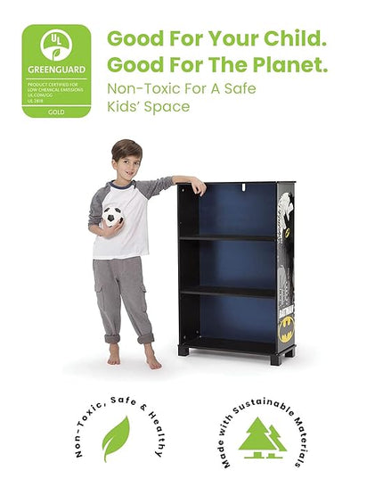 Delta Children Deluxe 3-Shelf Bookcase - Ideal for Books, Homeschooling & More, DC Comics Batman - Greenguard Gold Certified, Decor - LeafyLoom