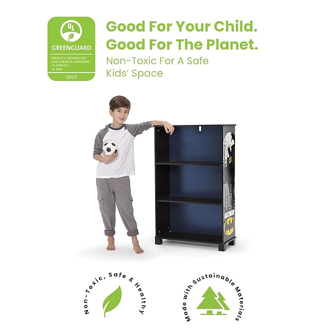 Delta Children Deluxe 3-Shelf Bookcase - Ideal for Books, Homeschooling & More, DC Comics Batman - Greenguard Gold Certified, Decor - LeafyLoom