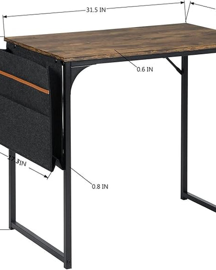 FurnitureR 31.5 inch Small Study Writing Table with Storage Bag Space Saving for Home Office, Modern PC Metal Frame Computer Desk, Black/Brown - LeafyLoom