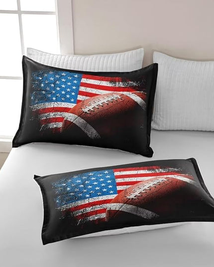 American Football Comforter Set for Boys Teens,Kids Sports Bedding Set Full Size,USA Flag Football Printed Bedroom Sets with 2 Matching Pillow Shams - LeafyLoom