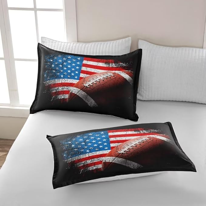American Football Comforter Set for Boys Teens,Kids Sports Bedding Set Full Size,USA Flag Football Printed Bedroom Sets with 2 Matching Pillow Shams - LeafyLoom