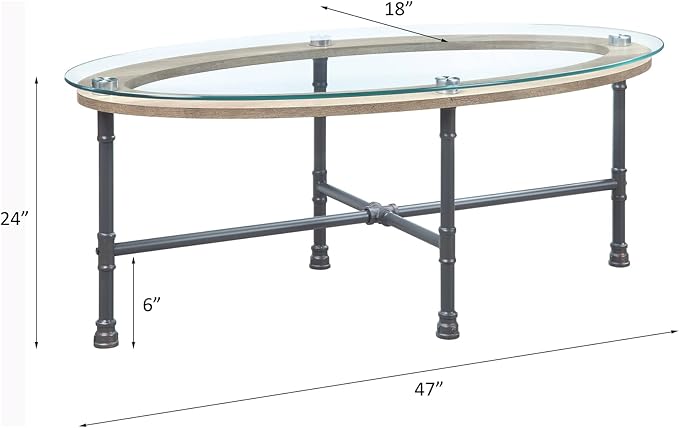 NicBex Coffee Table Morden Tempered Glass Coffee Table with Storage Oval Center Tables with Metal Legs Dining Table for Living Room, Dining Room, Office, and Bedroom,47" W, Transparent+Gray - LeafyLoom