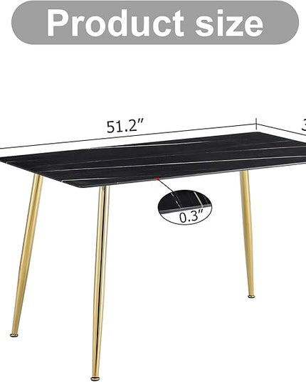 NicBex Modern Minimalist Rectangular Black Imitation Marble Dining Table 0.3 Inches Thick Gold Color Metal Legs Suitable for Kitchen, Dining Room, and Living Room, Black - LeafyLoom