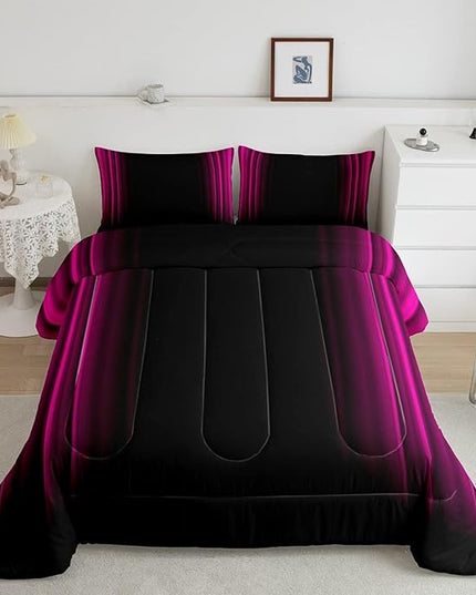 Geometric Abstract Ombre Bedding Bed Set Men Adults Teens Rose Red and Black Striped Comforter Set Kids Boys Girls Simple Modern Comforter Inner Fill Bedroom Collection 3Pcs Full Size - LeafyLoom
