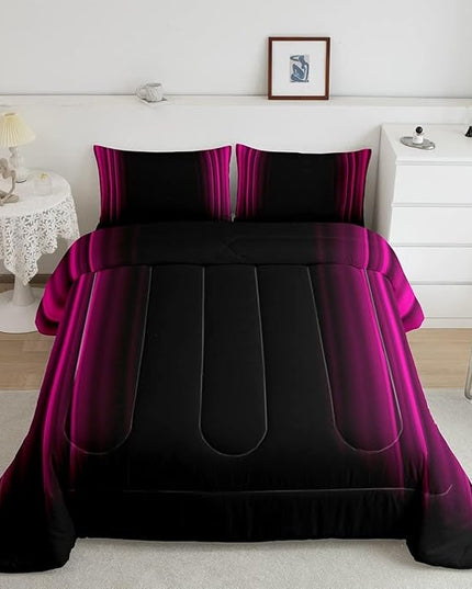 Geometric Abstract Ombre Bedding Bed Set Men Adults Teens Rose Red Black Striped Comforter Set Kids Boys Girls Simple Modern Comforter Collection 2Pcs Twin Size Boys - LeafyLoom