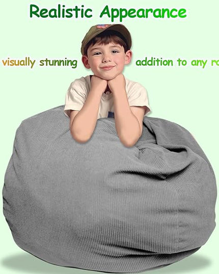 Stuffed Animal Storage Bean Bag Chair Corduroy Toy Cover Organize Plush Toys and Textiles Perfect Ultra Soft Sack Bean Bag for Kids and Teens (No Filler) Gray - LeafyLoom