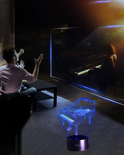 VELAN 3D Visual Lamp Piano Musical Instruments Best Bithday Gift Acrylic Table Night Light Furniture Decorative Illusion Colorful 7 Color Change Household Desk Accessories - LeafyLoom