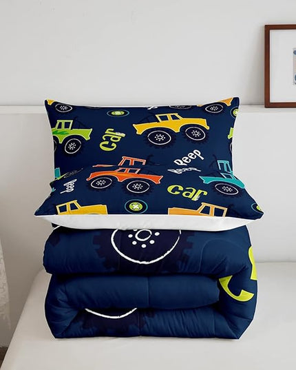 Cartoon Car Bedding Set Construction Kids Comforter Set Boys Girls Equipment Trucks Decor Comforter Microfiber Cartoon Car Excavator Tractor Duvet Set Bedroom Quilt Set Full - LeafyLoom
