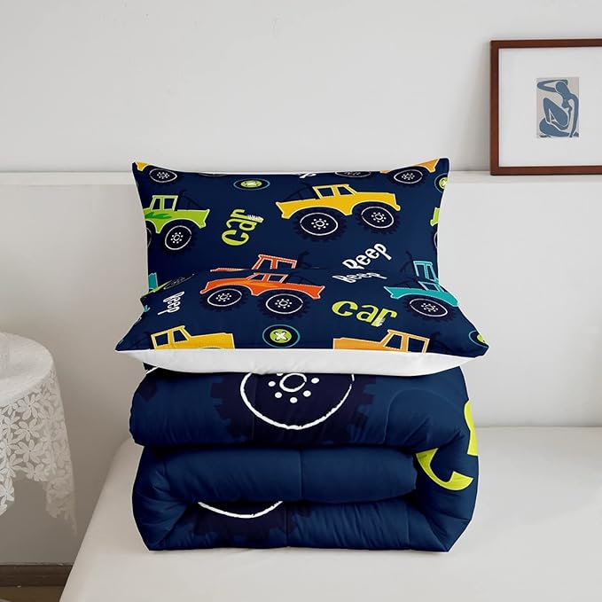 Cartoon Car Bedding Set Construction Kids Comforter Set Boys Girls Equipment Trucks Decor Comforter Microfiber Cartoon Car Excavator Tractor Duvet Set Bedroom Quilt Set Full - LeafyLoom