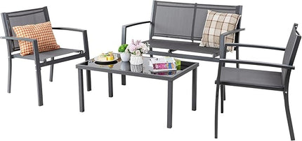 Shintenchi 4 Pieces Patio Furniture Set, Modern Design, Durable Steel Frame, Comfortable Textile Cushions, Easy to Move and Clean - LeafyLoom