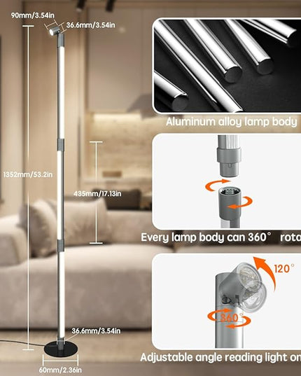 Modern LED Floor Lamp, with Top Reading Light, Bright Minimalist Dimmable 3 Color Temperatures, Remote Control, Standing Floor Lamp for Living Room, Bedroom, Home Office - LeafyLoom