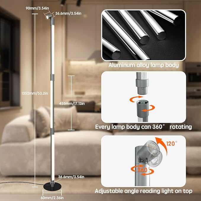 Modern LED Floor Lamp, with Top Reading Light, Bright Minimalist Dimmable 3 Color Temperatures, Remote Control, Standing Floor Lamp for Living Room, Bedroom, Home Office - LeafyLoom