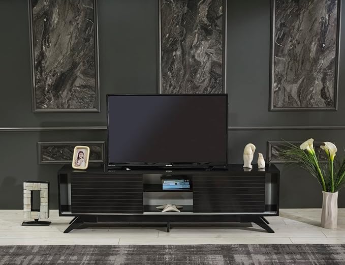 NicBex TV Stand for 60 Inch TV Modern TV Media Console Table with 2 Sliding Door Cabinet 2 Shelves,Entertainment Center with Storage for Living Room,67 Inch,Black - LeafyLoom