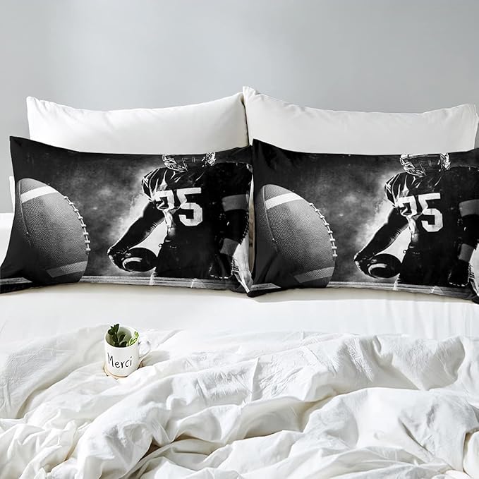 Erosebridal Football Down Comforter for Kids Boys Girls Teens Sports Theme Comforter Set Soccer Pattern Duvet Insert Football Match Bedding Set Youth Bedroom Decor Quilted with 2 Pillowcase,King - LeafyLoom
