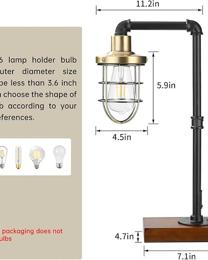 CONCA steampunk table lamp, industrial table lamp,E26 Base Rustic Edison Lighting, cage shade table lamp (B-Black+Bronze) - LeafyLoom