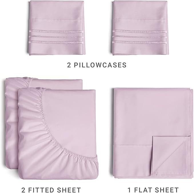 Split King Size 5 Piece Sheet Set - Comfy Breathable & Cooling Sheets - Hotel Luxury Bed Sheets for Women & Men - Deep Pockets, Easy-Fit, Soft & Wrinkle Free Sheets - Light Lavender Oeko-Tex Sheets - LeafyLoom