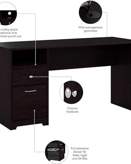Bush Furniture Cabot 60W Computer Desk with Drawers, Espresso Oak (WC31860-03) - LeafyLoom