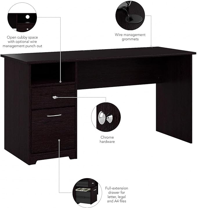 Bush Furniture Cabot 60W Computer Desk with Drawers, Espresso Oak (WC31860-03) - LeafyLoom